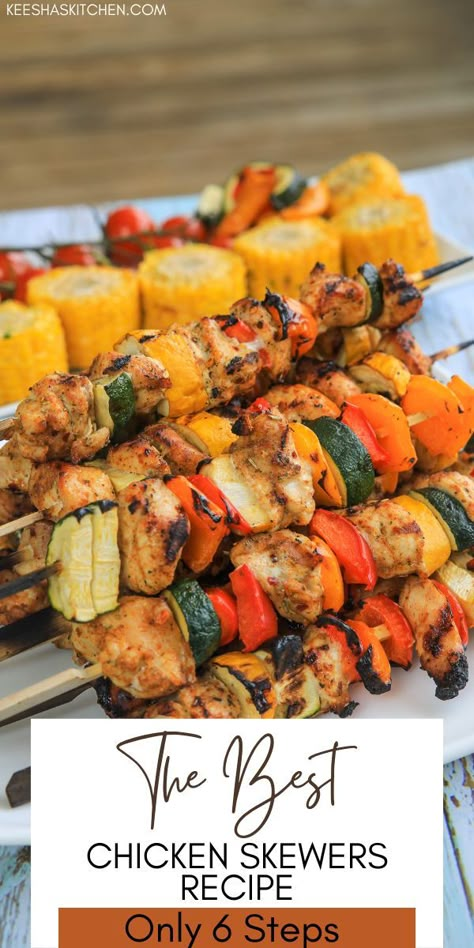 Chicken Mushroom Skewers, Chicken And Beef Skewers, Chicken And Veggie Skewers Grilled, Chicken Brochettes Skewer Recipes, Scewers Appetizers Easy Chicken, Chicken Thigh Skewers Kebab Recipes, Grill Chicken Kabob Recipes, Chicken And Shrimp Skewers, Chicken On A Skewer