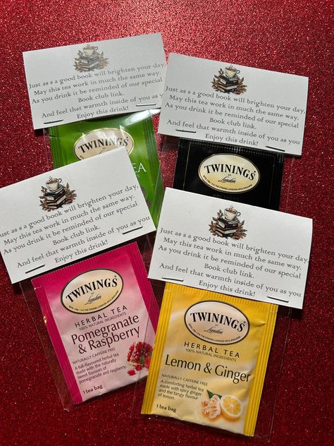 Tea Cup Party Favors, Book Themed Tea Party, Book Club Ideas Hosting Favors, Book Club Favors, Book Club Ideas Hosting, Book Exchange Party, Library Friends, Book Themed Birthday Party, Tea Bag Favors