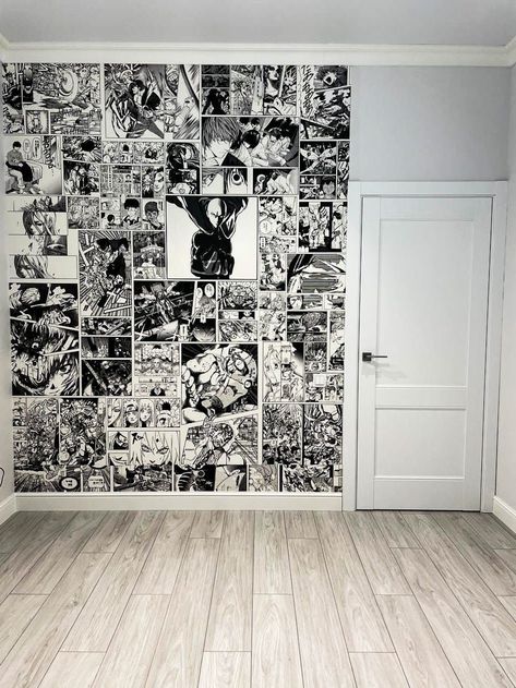 Manga Wall Art Bedroom, Room Ideas Anime Wall Art, Anime Wall Mural, Manga Wall Room, Anime Posters Room Decor, Wallpaper For Room Wall, Wallpaper For Walls Interiors, Wallpaper For Room, Anime Bedroom Ideas