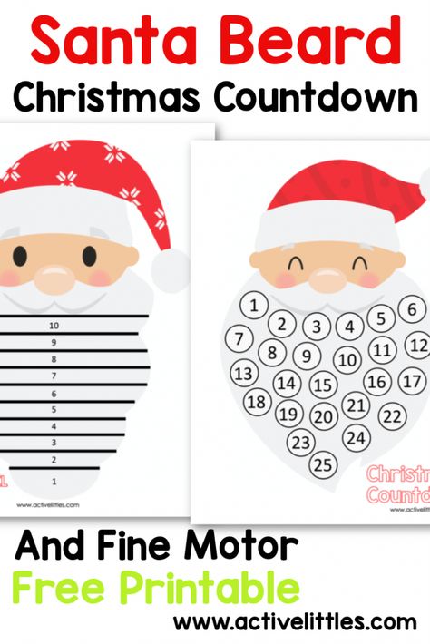 Santa Claus Countdown Craft, Santa Countdown Beard, Santa Countdown Printable, Santa Beard Countdown Free Printable, Santa Beard Countdown, Santa's Beard Countdown, Cotton Ball Crafts, Santa Countdown, Printable Christmas Ornaments