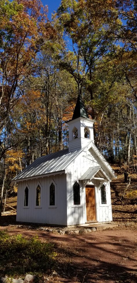 Mini Chapel, Tiny Chapel, Backyard Chapel, Modern Chapel, Chapel Conversion, White Cabin, Chapel In The Woods, Church Aesthetic, Farm Shed