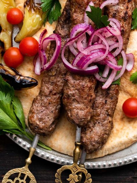 BEST Homemade Adana Kebab (Turkish Kebabs) - An Edible Mosaic™ Kefta Recipe, Adana Kebab Recipe, Healthy Barbecue, Kebab Meat, Lamb Kebabs, Meat Skewers, Beef Skewers, Grilled Peppers, Grilled Lamb