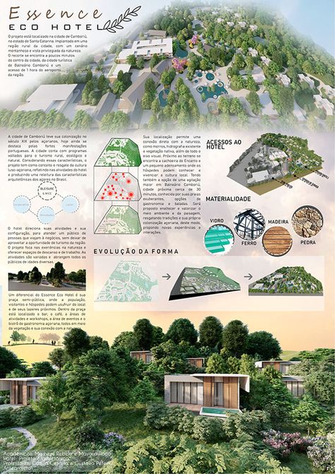 CGI - ECO HOTEL on Behance Eco Resort Architecture, Analysis Architecture, Landscape Architecture Presentation, Hotel Poster, Site Analysis Architecture, Models Architecture, Hotel Landscape, Plate Presentation, Illustration Architecture