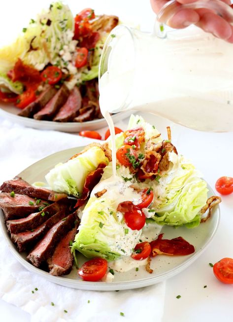 Steakhouse Wedge Salad, Crusted Beef Tenderloin, Perfect Beef Tenderloin, Wedge Salad Recipe, Homemade Blue Cheese Dressing, Homemade Blue Cheese, Beef Tenderloin Recipes, Wedge Salad, Blue Cheese Dressing