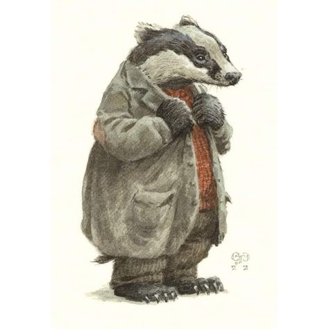 Badger Character Design, Vintage Anthropomorphic Animals, Antique Animal Illustration, Fantasy Raccoon, Anthropomorphic Woodland Animals, Baby Badger, Badger Illustration, Fantastic Mr Fox, Storybook Art