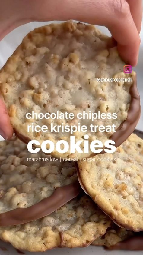 Tasty Tales Haven | Food Page | Who needs chocolate chips when you’ve got the crunch? Say hello to Chocolate Chipless Rice Krispie Treat Cookies—crisp, chewy, and... | Instagram Chocolate With Coconut Oil, Coconut Oil Recipe, Chocolate Rice Crispy, Rice Cookies, Chips Recipes, Rice Crispy Treats Recipe, Marshmallow Cereal, Chocolate Rice Krispies, Crispy Chocolate Chip Cookies