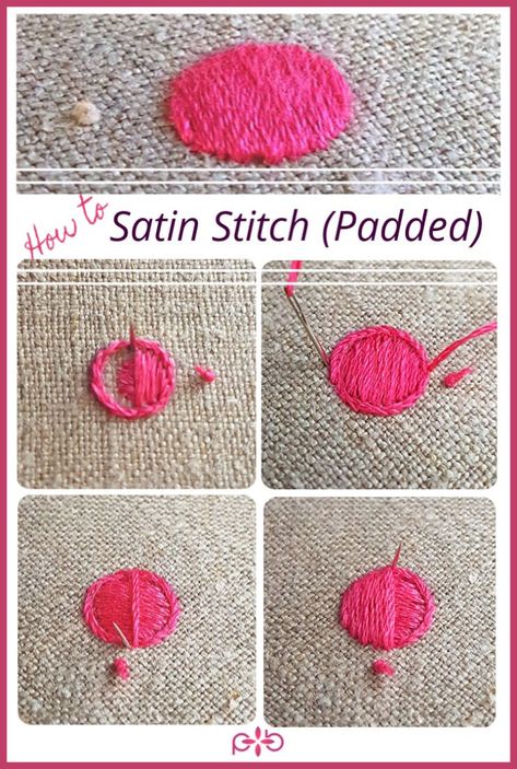 How To Satin Stitch (Padded) | polkadots & blooms | A step by step tutorial how to satin stitch with padding | #satinstitch #handembroidery #embroiderytutorial Padded Stitch Embroidery, Satin Stitch Embroidery, Broderie Simple, Face Embroidery, Hand Embroidery Patterns Flowers, Basic Embroidery Stitches, Embroidery Stitches Tutorial, Kleidung Diy, Types Of Embroidery