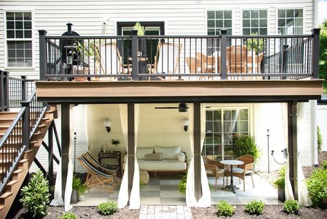 White Outdoor Furniture, Trex Decking, Deck Makeover, Outdoor Curtains For Patio, Deck Colors, Building A Pergola, Bistro Table Outdoor, Yard Landscape, Trex Deck