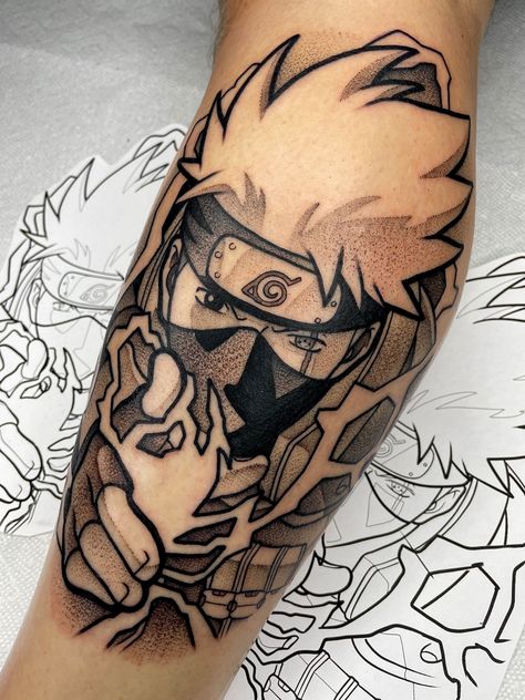 Kakashi Tattoo Design, Kakashi Tattoo, Naruto Tattoos, Samurai Tattoo Sleeve, Square Tattoo, Black Men Tattoos, Pikachu Tattoo, Chicano Tattoos Sleeve, Gamer Tattoos