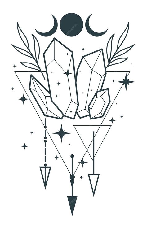 Premium Vector | Print Crystal Coloring Page, Crystal Tattoo Design, Graphic Drawings, Crystal Illustration, Crystal Tattoo, Crystal Drawing, Drawing Tattoo, Boho Crystal, Illustration Ideas