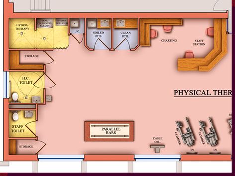 Architectural Rendering & 3D Computer Modeling - Colored Floor Plans - Proposed Rehab Suite Physical Therapy Color Floor Plan Rendering - Close-Up View Floor Plan Rendering, Plan Rendering, Rendered Floor Plan, Color Floor, Architectural Rendering, Physical Therapy, Floor Plan, Close Up, Physics