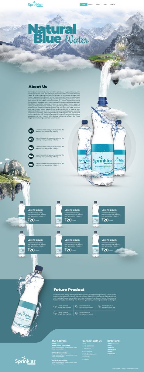 Water bottle Website on Behance Water Bottle Website Design, Water Website Design Inspiration, Water Company Branding, Bottled Water Branding, Mineral Water Ads, Water Website Design, Water Bottle Branding, Water Poster Design, Water Website