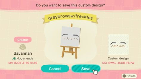 I created these grey brows to match the grey hair colors in Animal Crossing New Horizons! They have freckles as well 😊 if you search my creator code, I have a few dresses as well! Hope you enjoy! Animal Crossing Design Codes Face Paint, Acnh Eyebrows Freckles, Acnh Brows, Animal Crossing Hair, Acnh Fashion, Clothing Codes, Acnh Inspiration, Motif Acnl, Acnh Clothes