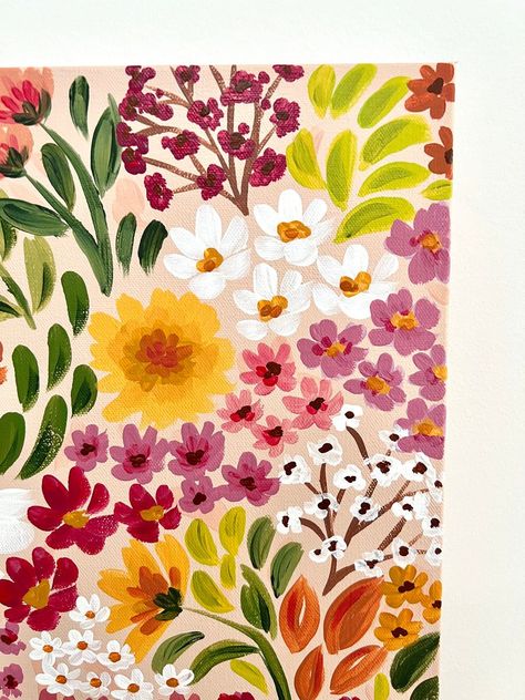 Flower Painting On Canvas Easy, Orange Flower Painting Easy, Floral Print Art, Canvas Patterns Painting, Cute Flowers To Paint, Painting Inspo Beginner, Paintings That Go Together, Simple Painting Inspiration, Pretty Things To Paint Easy