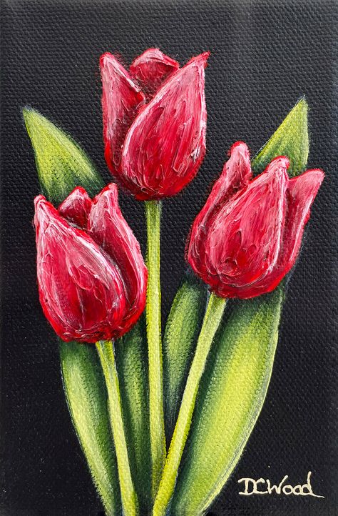 Tulip Baby Blooms - Acrylic – Main Street Art Daisies Canvas Painting, Contemporary Flower Art, Cute Flower Paintings On Canvas, Acrilic Paintings Flower, Rose Canvas Painting Easy, 4x6 Canvas Painting Ideas, 4x4 Canvas Paintings, Painting Ideas On Wood Acrylic, 4x4 Canvas Painting Ideas