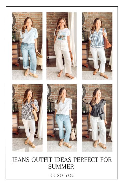 Discover when to wear jeans in summer, if they work in 90-degree weather, and get styling tips with 10 cool summer outfit ideas. Back To Work After Vacation, How To Wear Jeans, Light Color Jeans, Jeans Outfit Summer, Cropped White Jeans, Cool Summer Outfits, Summer Outfit Ideas, Jeans Outfits, Summer Weather