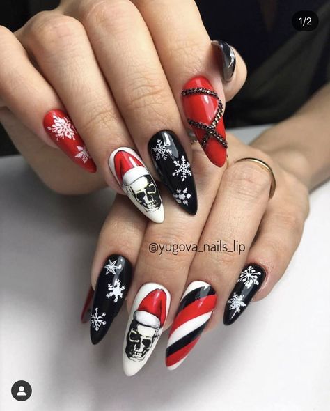 Skull Nails, Sassy Nails, Cute Christmas Nails, Sweater Nails, Goth Nails, Nails Design With Rhinestones, Summer Acrylic Nails, New Year's Nails, Nails Desing