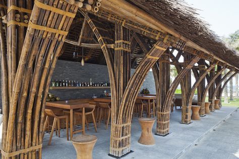 COCOON restaurant design inspiration bycocoon.com | hotel design | project design | renovations | design products for easy living | Dutch Designer Brand COCOON | Naman Retreat Beach Bar,© Hiroyuki Oki Vtn Architects, Vo Trong Nghia, Bamboo Restaurant, Bamboo Roof, Restaurant Design Inspiration, Bamboo Building, Bamboo House Design, Bamboo Structure, Bamboo Architecture