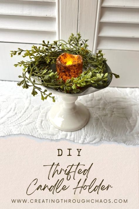 DIY Thrifted Candle Holder - Creating Through Chaos Diy Candle Tray, Gorilla Glue, Diy Candle, Craft Booth, Candle Tray, New Crafts, Diy Candles, Easy Crafts, Candle Holder