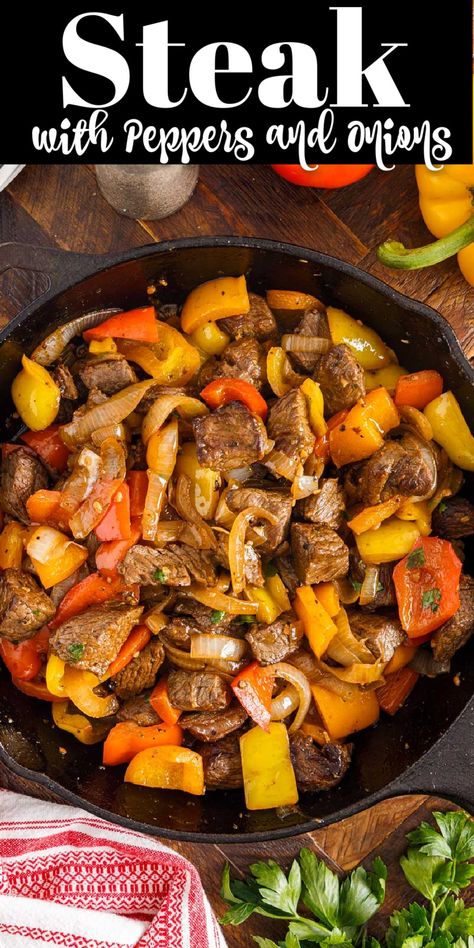 Steak With Peppers And Onions, Steak Peppers And Onions, Pepper Steak And Onions, Leftover Steak Recipes, Steak Peppers, Steak Sides, Steak And Broccoli, Fried Peppers, Pepper Steak Recipe