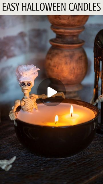 Halloween Candles Diy, Skeleton Candle, Fall Crafts Decorations, Candles Halloween, Dollar Tree Halloween, Dollar Tree Hacks, Easy Diy Halloween, Halloween Candles, Halloween Looks