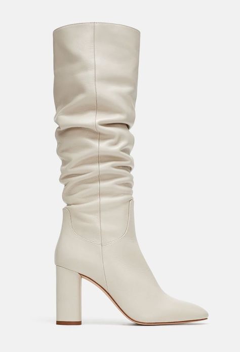 Zara High Heeled Leather Boots Chic Cream High Heel Boots, Elegant Cream High Heeled Boots, Elegant Cream High Heel Boots, Chic Cream High-heeled Boots, Aethstetic Outfits, Shoes Ideas For Women, Cool Shoes For Women, Best Winter Shoes, Adidas Bold