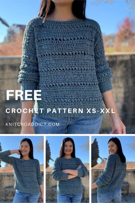 Easy Crochet Sweater Pattern: Bead Stitch Pullover - KnitcroAddict Bead Stitch Crochet, Pola Sweater, Easy Crochet Sweater, Pullover Sweaters Pattern, Crochet Apparel, Crochet Garments, Crochet Sweater Free, Crochet Sweater Pattern, Bead Stitch