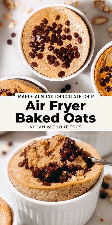 Air Fryer Baked Oats (vegan + 20 grams of protein!) | Feasting on Fruit Air Fryer Baked Oats, Baked Oats Vegan, Kid Breakfast, Vegan Chocolate Chips, Feasting On Fruit, 20 Grams Of Protein, Easy Gluten Free Desserts, Easy Vegan Dessert, Gluten Free Desserts Recipes