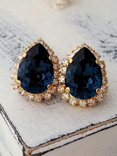 navy blue wedding earrings /   http://www.himisspuff.com/navy-blue-and-gold-wedding-ideas/8/ Blue Cuff Bracelet, Blue Earrings Wedding, Navy Blue And Gold Wedding, Navy Blue Earrings, Blue Stud Earrings, Blue Crystal Earrings, Bridal Bracelet, Swarovski Crystal Earrings, Swarovski Earrings