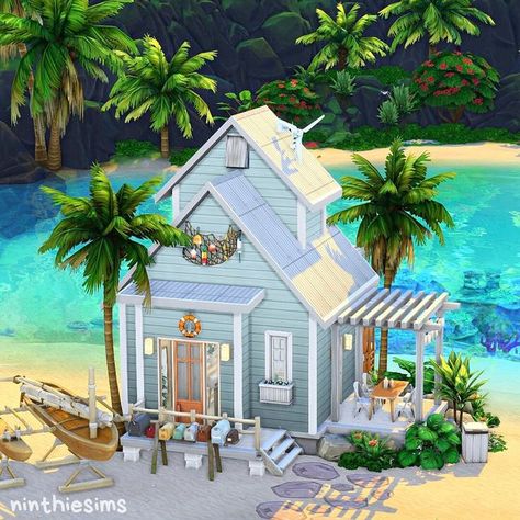 ninthies on Instagram: "Beach House🏝 🌼 No CC 🌼 1 bedroom 🌼 1 bathroom 🌼 30x20 Available on the gallery: ninthies Enjoy!🌼 #sims #sims4 #sims4house #sims4housebuild #thesims #thesims4 #thesims4house #thesims4build #thesims4builds #thesims4nocc #ts4 #ts4build #ts4house #ts4nocc #showusyourbuilds #ts4builds #showmeyourbuilds #simstagram #sims #simshouse #sims4build #sims4builds #sims4buildsnocc #sccregram #simtimes #somesimlishbuild @something_simlish #simmersdigest" Beach Cottage Sims 4, The Sims 4 Beach Houses Ideas, Sims 4 Beach House Base Game, Sims 4 Beach Shack, Sims 4 Small Beach House, Sims Beach House, Sims 4 Coastal House, Sims 4 Island Living House, Sims 4 Beach House