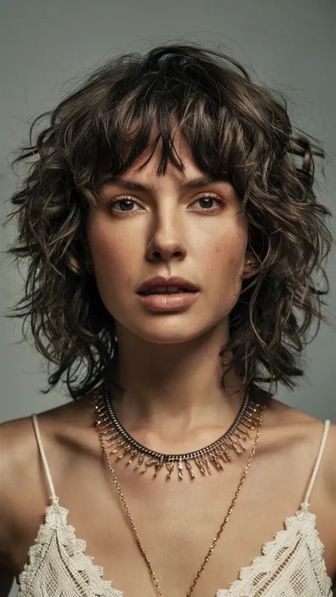 Curly Bob With Fringe Fine Hair, Curly Layered Bob With Bangs, Messy Curly Bob, Bob With Fringe Fine Hair, Curly Hair Shag, Curly Layered Bob, Curly Bob With Fringe, Curly Bob With Bangs, Perfect Curly Hair