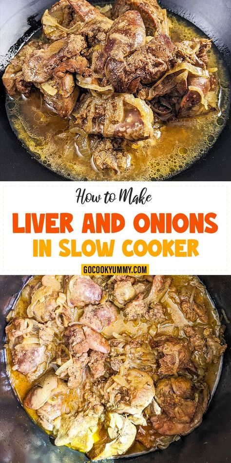 Whip up a comforting classic with our Liver and Onions recipe, made simple in your slow cooker. This four-ingredient dish combines the robust flavor of liver with sweet onions, creating a perfect blend of taste and texture. Suitable for any mealtime. Liver And Onions Recipe, Chicken Liver Recipes, Liver And Onions, How To Cook Liver, Liver Recipes, Lemon Chicken Recipe, Slow Cooker Recipe, Chicken Slow Cooker Recipes, Enchilada Recipes