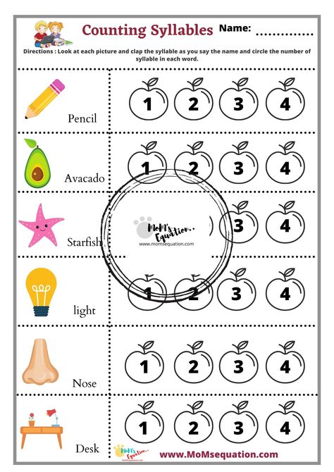 Counting Syllables worksheets for Kindergarten to Grade 3-Phonics worksheets-Syllable activities -Syllable worksheets PDF -Instant download Pdf 
 Best for Homeschooling Rhyming Words For Kids, Syllable Activities, Teaching Syllables, Counting Syllables, Syllables Activities, Worksheets For Preschool, Worksheets For Kindergarten, Education Information, Special Education Resources