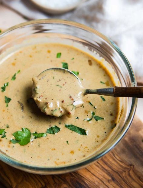 This creamy Dijon mustard sauce is a delicious and easy way to add tangy and savory flavor to your next main course. Made with two kinds of mustard and rich heavy cream, it is a foolproof recipe that is lick off the spoon delicious. Dijon Cream Sauce, Mustard Sauce Recipe, Dijon Mustard Sauce, Creamy Dijon, Mustard Cream Sauce, Creamy Mustard Sauce, Cream Sauce Recipes, Roast Beef Recipes, Gravy Sauce