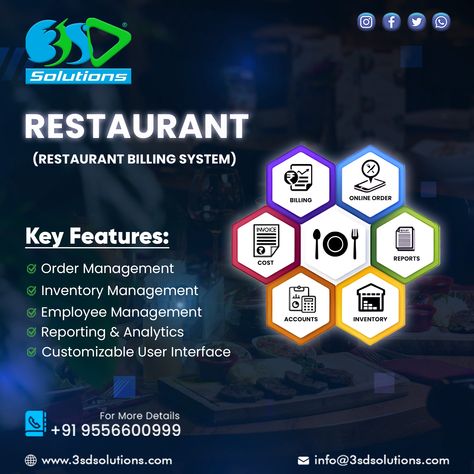 The restaurant management software we offer is specifically designed to assist restaurant owners and managers in optimizing their day-to-day activities for enhanced efficiency. This comprehensive tool facilitates inventory management, employee management, order processing, payment handling, and sales data analysis. 𝐏𝐡𝐨𝐧𝐞 𝐍𝐨: (+91)955-660-0999 𝐕𝐢𝐬𝐢𝐭 𝐔𝐬 https://3sdsolutions.com/pro.../restaurant-management-system 𝐌𝐚𝐢𝐥 𝐈𝐝: info@3sdsolutions.com Menu Engineering, Price Calculator, Standard Operating Procedure, Employee Management, Staff Training, Restaurant Management, Inventory Management, Activity Days, More Words