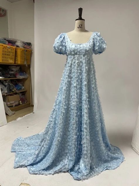 Bridgerton Daphne Dress Victorian Fancy Gown Blue Lace Floor-length Skirt Regency Dress Jane Austin Dress Tea Party Ball Gown Daphne Bridgerton Blue Dress, Bridgerton Daphne Dresses, Daphne Bridgerton Inspired Outfit, Regency Era Gown, Regency Dress Blue, Regency Dress Bridgerton, Blue Bridgerton Dress, 1800 Gowns, Daphne Bridgerton Dress