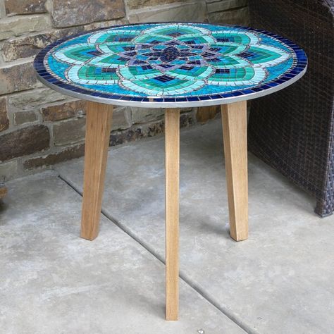 End Table Wood, Green Mosaic, Mosaic Table Top, Mosaic Stained, Round End Table, Moroccan Mosaic, Glass End Tables, Mosaic Table, Sofa End Tables