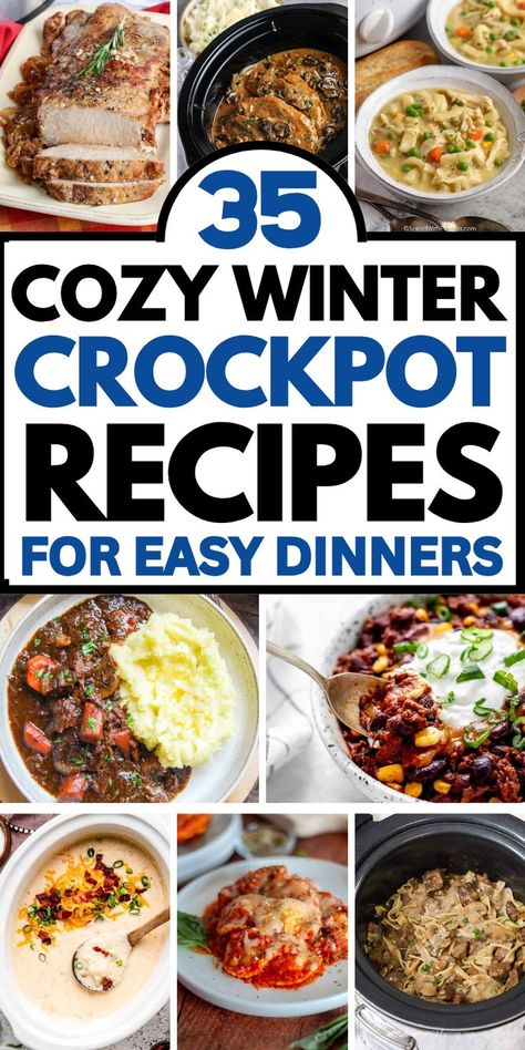 Easy and cozy winter crockpot meals for a family on a budget. These easy beef and chicken crockpot recipes are frugal family weeknight dinners and healthy crockpot recipes for cold weather nights. Crockpot Meals Comfort Foods, Crockpot Meals Cheap, Dinner Ideas Cold Weather, Dinner Ideas Cold, Hearty Crockpot Meals, Cold Night Dinner, Dinner Recipes Healthy Crockpot, Cozy Crockpot Meals, Family Crockpot Meals