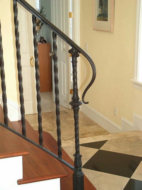 simple twist Lambs Tongue Railing, Blacksmith Railings, Wrought Iron Porch Railings, Stairway Railing, Iron Stair Balusters, Iron Stairs, Stairs Railing, Outdoor Stair Railing, Wrought Iron Stair Railing