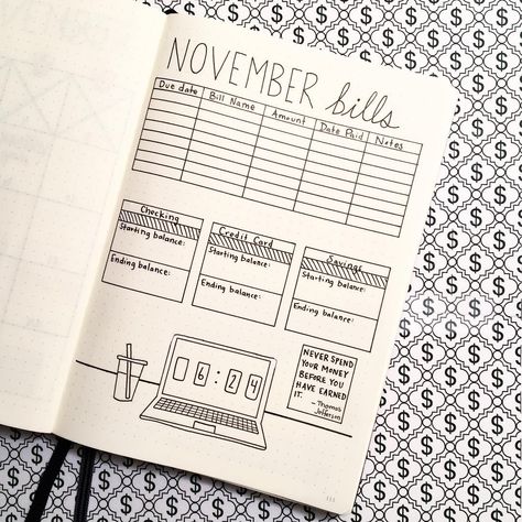 Whether you only have a couple of monthly bills or many, it's important to know when they are due. Try this bullet journal bill tracker layout to... Bullet Journal Bill Tracker, Journal Bill Tracker, Bullet Journal Finance Tracker, Bullet Journal Wishlist, Time Doodle, Stationary Obsession, Budget Journal, Finance Journal, Spending Log