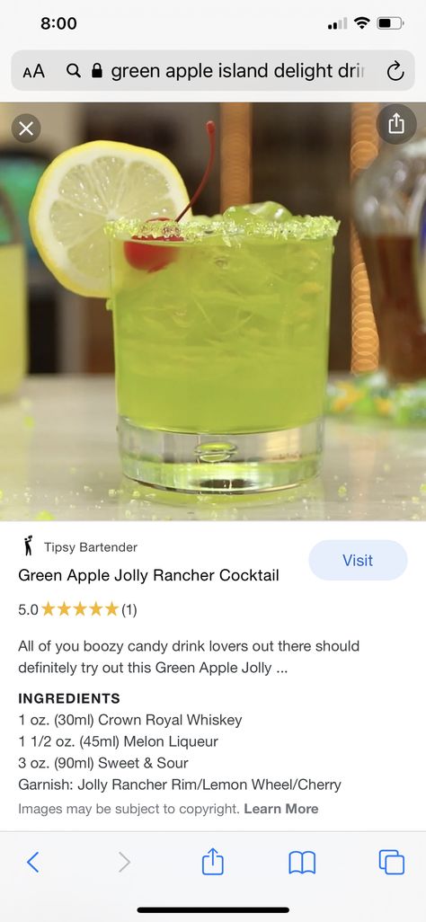 Crown Royal Green Apple Drinks, Green Apple Crown Royal Drinks, Apple Crown Royal Drinks, Its My 19th Birthday, Jolly Rancher Drink, Jolly Rancher Shot, Crown Royal Apple, Crown Royal Whiskey, Crown Royal Drinks