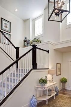 Plant Ledge Design, Pictures, Remodel, Decor and Ideas - page 5 Plant Ledge Decorating, Tall Foyer, Plant Ledge, Ledge Decor, Stairs Window, Doorway Decor, Traditional Staircase, Foyer Decor, Foyer Decorating