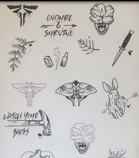 The Last Of Us Tattoo Simple, Last Of Us 2 Tattoo Ideas, The Last Of Us Small Tattoo Ideas, Last Of Us Symbols, Tlou Minimalist Tattoo, The Last Of Us Minimalist Tattoo, Tlou Switchblade Tattoo, Small The Last Of Us Tattoo, Clicker Drawing Tlou