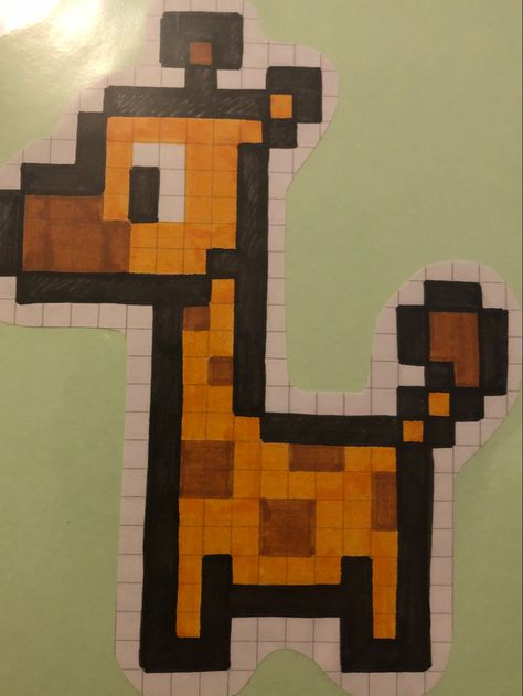 Giraffe Pixel Art, Square Drawing, Graph Paper Drawings, Easy Pixel Art, Pix Art, Pixel Art Grid, Graph Paper Art, Minecraft Pixel Art, Book Art Diy