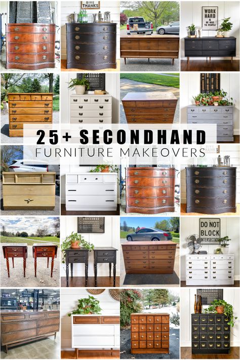 Save money, get inspired and learn how to turn dated, tattered and broken secondhand furniture into beautiful, stylish and unique one-of-a-kind pieces Refurbish Bedroom Furniture, Reusing Old Furniture, Furniture Flip Hutch, Unique Upcycled Furniture, Restore Vintage Furniture, Restoring A Dresser, Modernising Old Furniture, Modernize Antique Furniture, Redo Wood Furniture