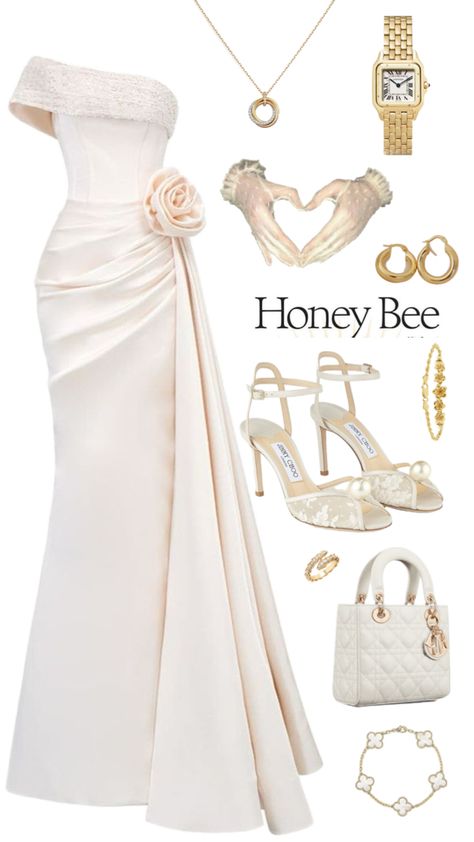 #romance #beauty #outfitinspo #homedecor #myfirstshuffle #white White Gown Elegant Classy Aesthetic, Luxury Elegant White Off-shoulder Dress, Luxury White Chic Off-shoulder Dress, Luxury Off-white Dresses With Ruffles, White Gold Dress, Sabrina Carpenter Outfits, Gowns Dresses Elegant, Classy Prom Dresses, Runway Fashion Couture