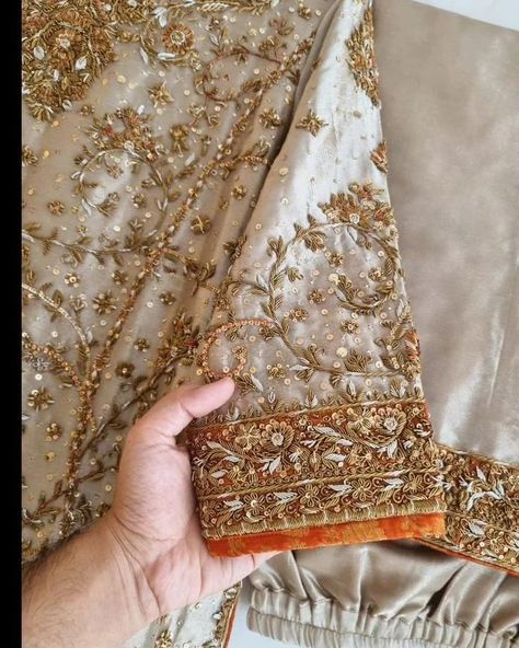 Inbox us to order ✉📬 Or contact 📞 +923074745633 📞☎ (WhatsApp ✔) Floral Skirt Outfits, Latest Bridal Lehenga Designs, Bridal Lehenga Designs, Gold Work Embroidery, Embroidery Fashion Detail, Gold Jewels Design, Creative Wedding Gifts, Asian Bridal Dresses, Latest Bridal Dresses