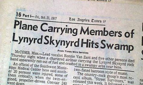 A DAY IN MUSIC HISTORY - Oct 20, 1977:  Six killed in Lynyrd Skynyrd plane crash in McComb, Mississippi including band members Ronnie Vanzant, Steve Gains, Cassie Gaines and Dean kilpatrick. Mccomb Mississippi, Steve Gaines, Airplane Crash, Lynyrd Skynyrd Band, Ronnie Van Zant, Tour Manager, Classic Television, Lynyrd Skynyrd, Southern Rock