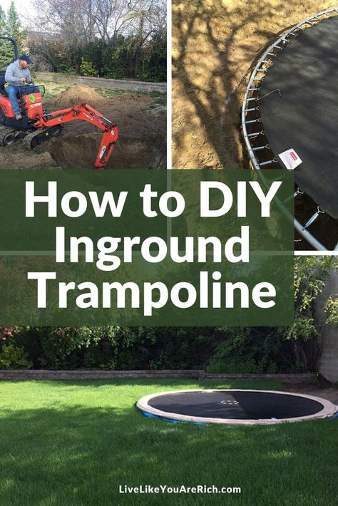 Under Ground Trampoline Diy, Diy Sunken Trampoline, In The Ground Trampoline Diy, Easy Backyard Playground, Diy Trampoline In Ground, Inground Trampoline Ideas, Underground Trampoline Diy, How To Put Trampoline In Ground, Inground Trampoline Diy