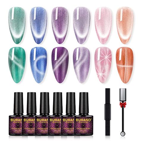 AmazonSmile : BURANO Cat Eye Gel Nail Polish - Magnetic Cats Gel Polish 6 Colors Set Holographic Cateye Nail Polish Gel with Magnet Pink 9D Eyes Tiger Gel Set : Beauty & Personal Care Cat Eye Nails Polish, Magnetic Nail Polish, Cats Eyes, Cat Eye Gel Polish, Gel Set, Magnetic Nails, Cat Eye Gel, Gel Nail Polish Set, Nails Only